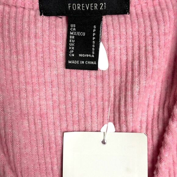 NWT FOREVER 21 Faux Wrap Knit Crop Top S Ribbed Long Sleeve Pullover 90s Retro - Picture 6 of 9